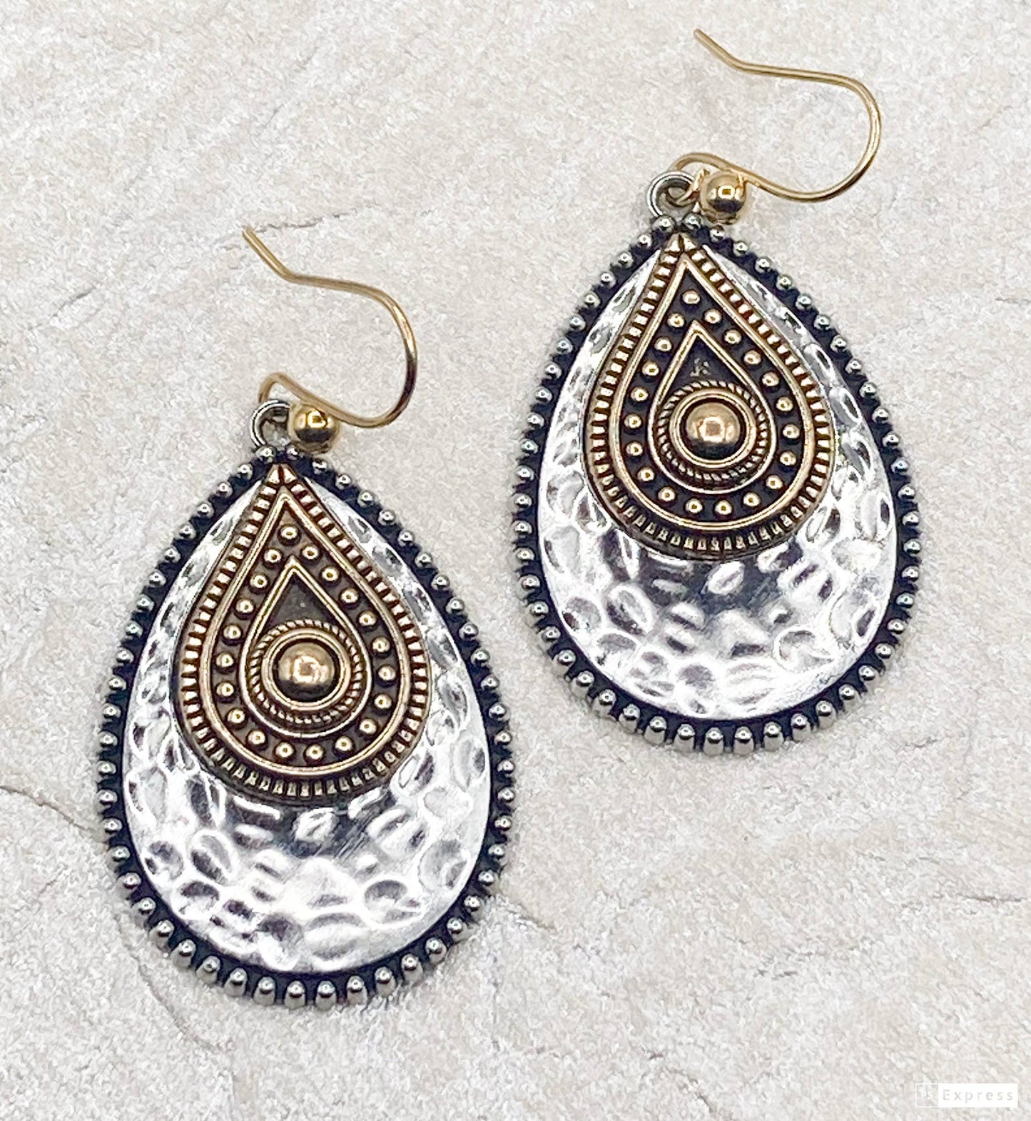 Two Toned Metal Hammered Earring