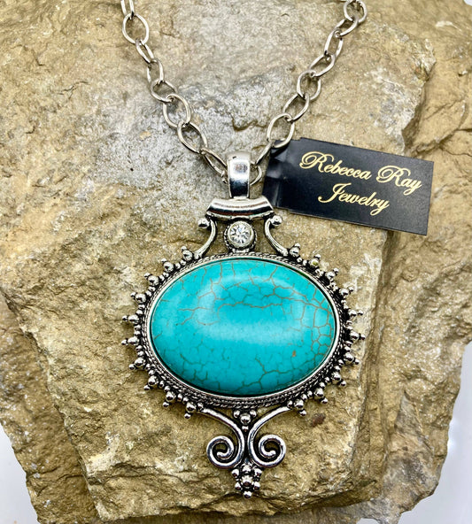 Boho Silver Necklace with Large Pendant