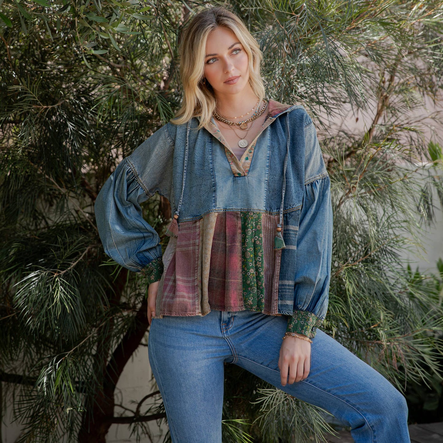 Denim Plaid Hoodie