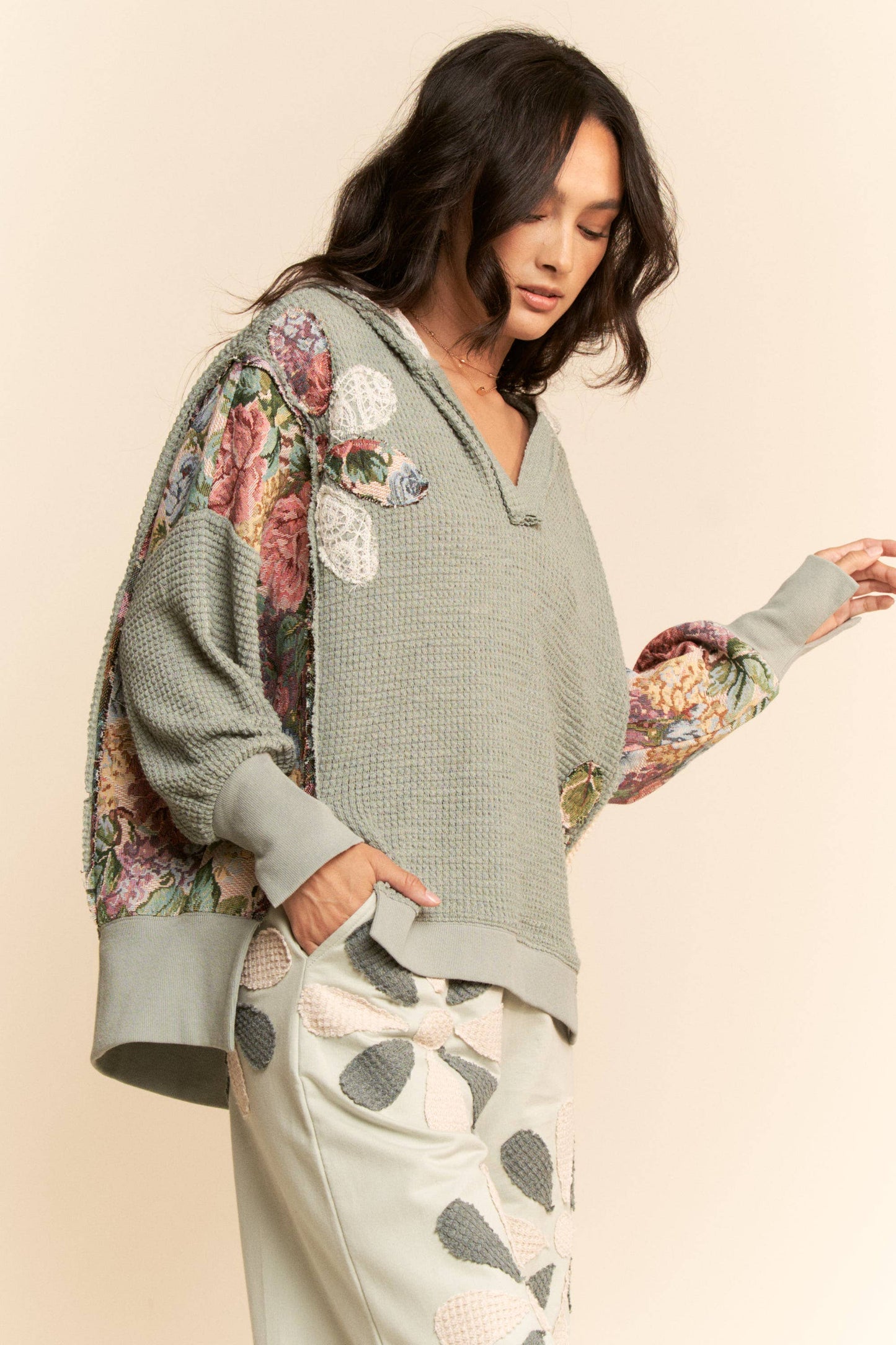 Seafoam Patchwork Hoodie Top