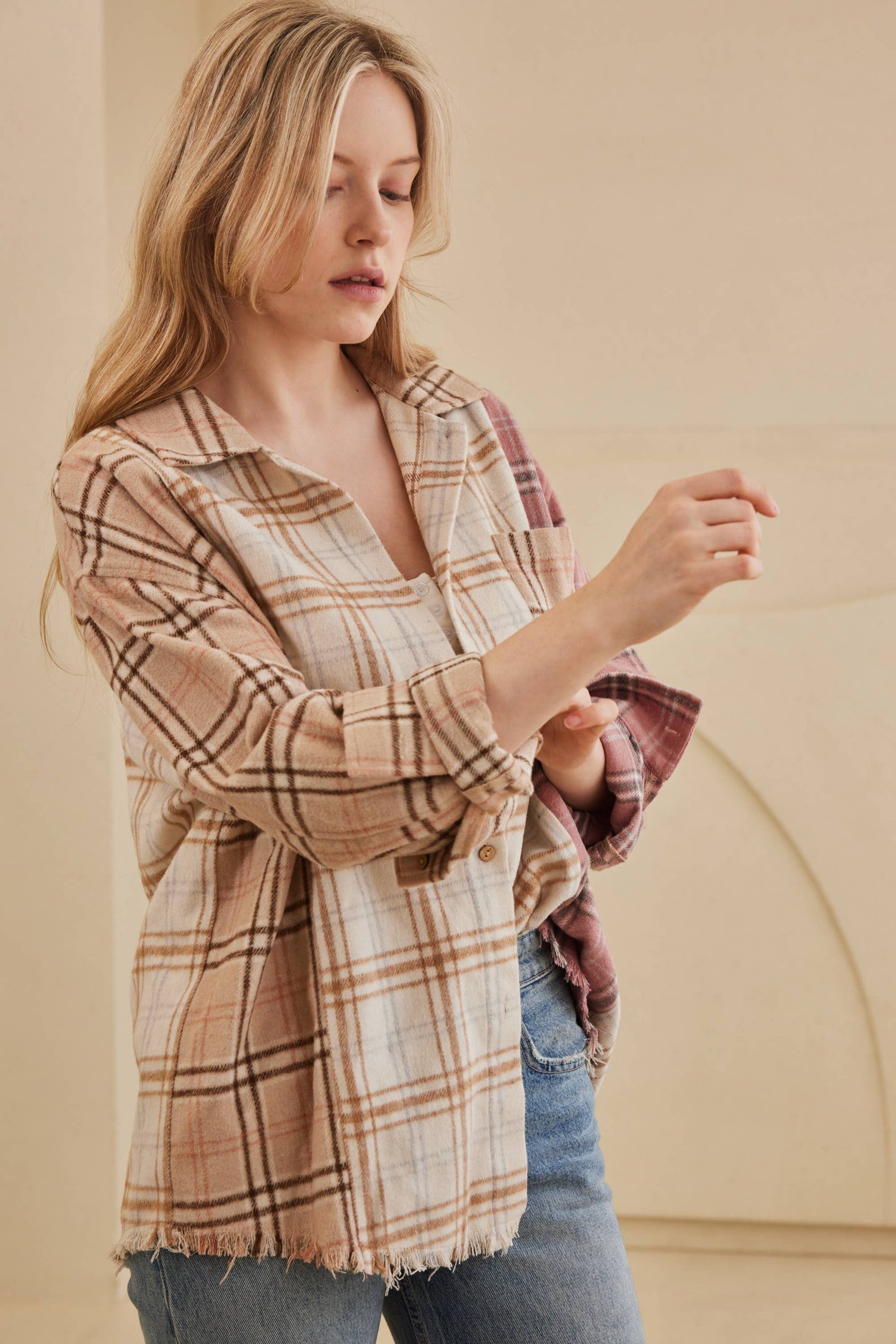 Sutton Plaid Oversize Shacket | Pink