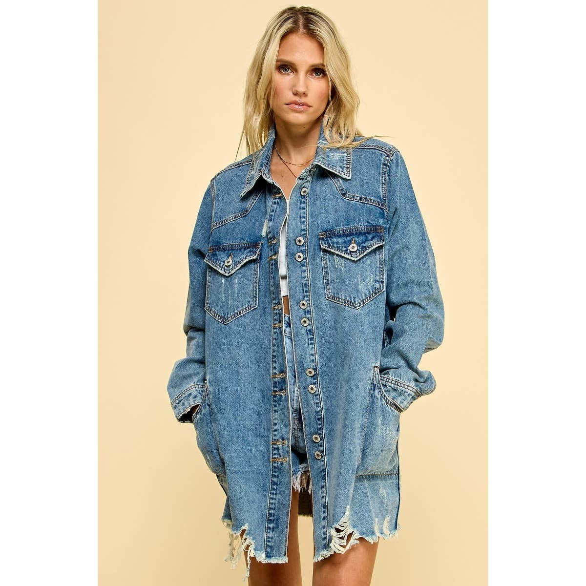 Sadie Distressed Denim Shacket