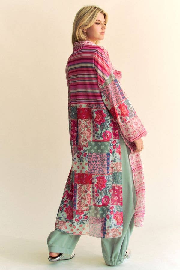 Lena Sheer Buttton-Up Top/Kimono | Pink Multi
