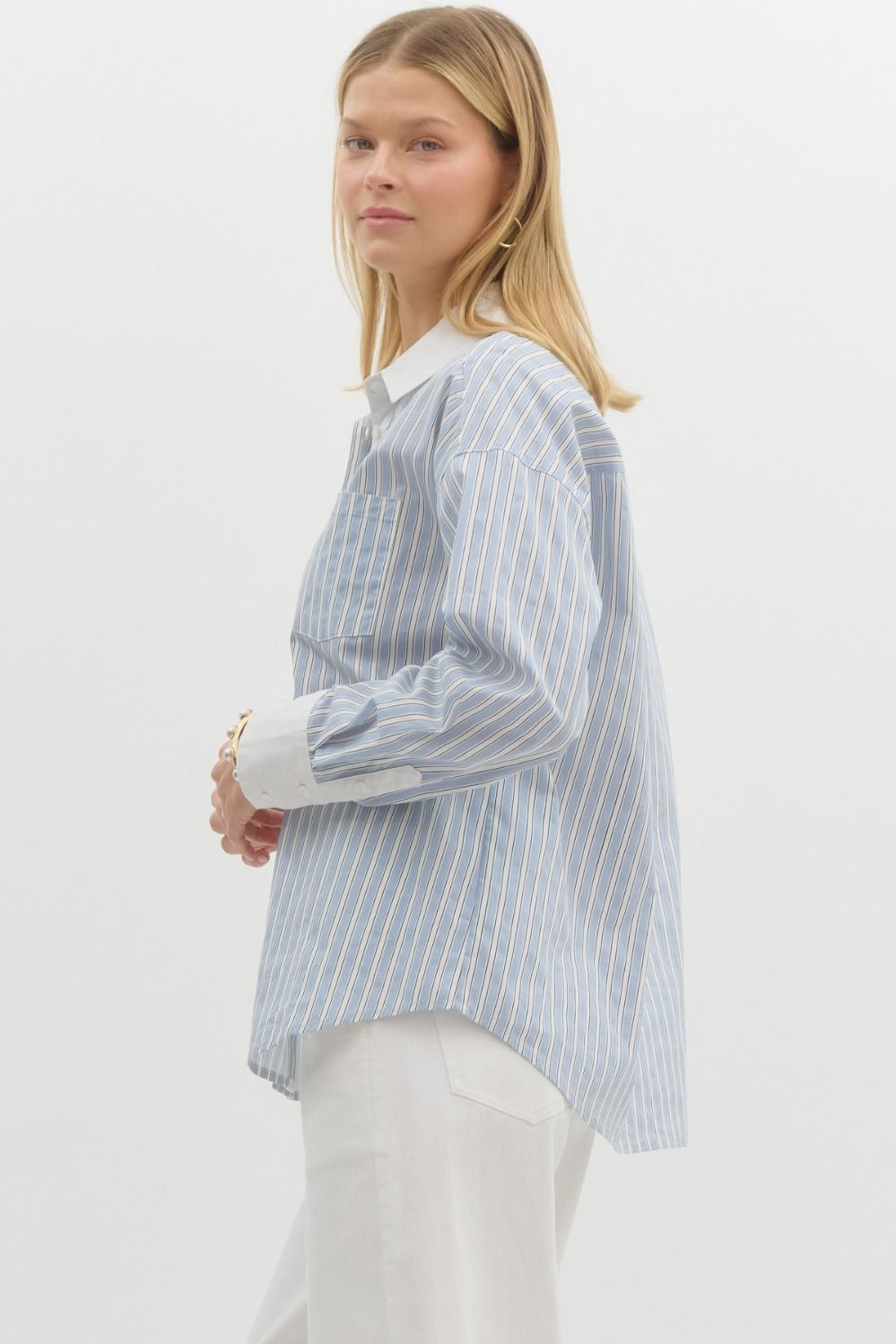 Classic Striped Button-Down Top | Blue