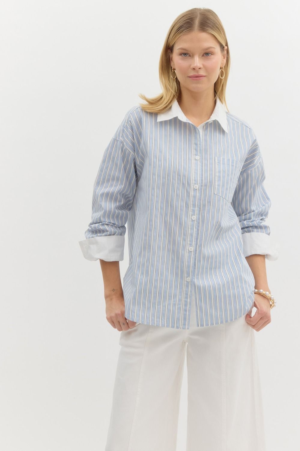 Classic Striped Button-Down Top | Blue