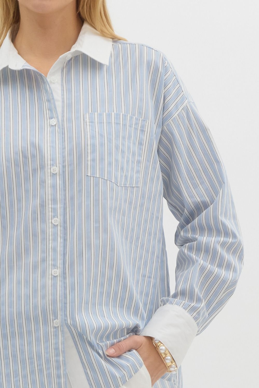 Classic Striped Button-Down Top | Blue