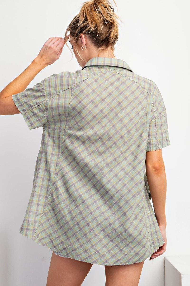 Playful Plaid Tunic Top | Sage Grey