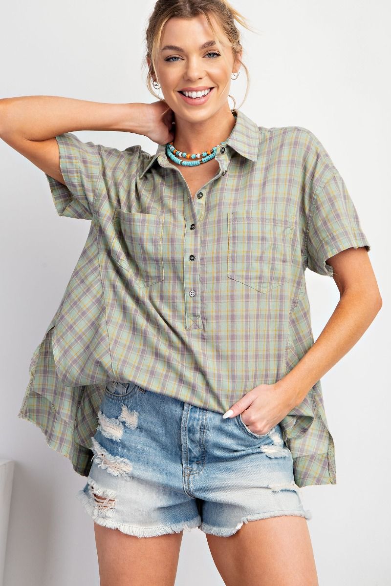 Playful Plaid Tunic Top | Sage Grey