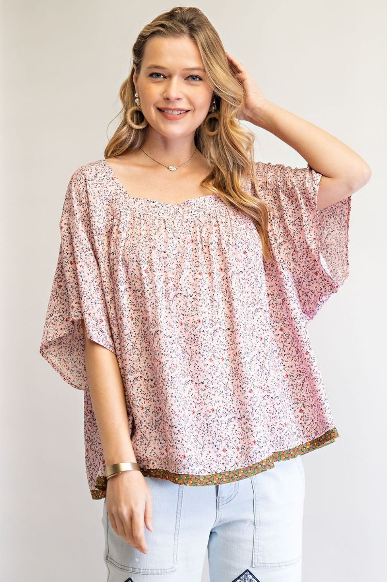Fluttering Florals Dolman Sleeve Top | Pink