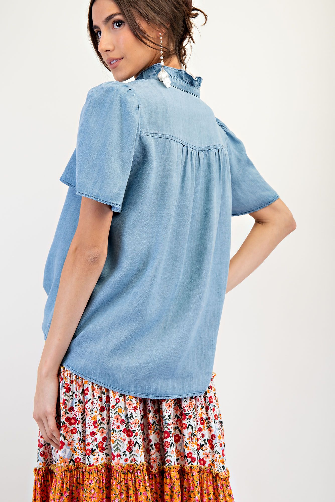 Marlowe Chambray Peasant Top