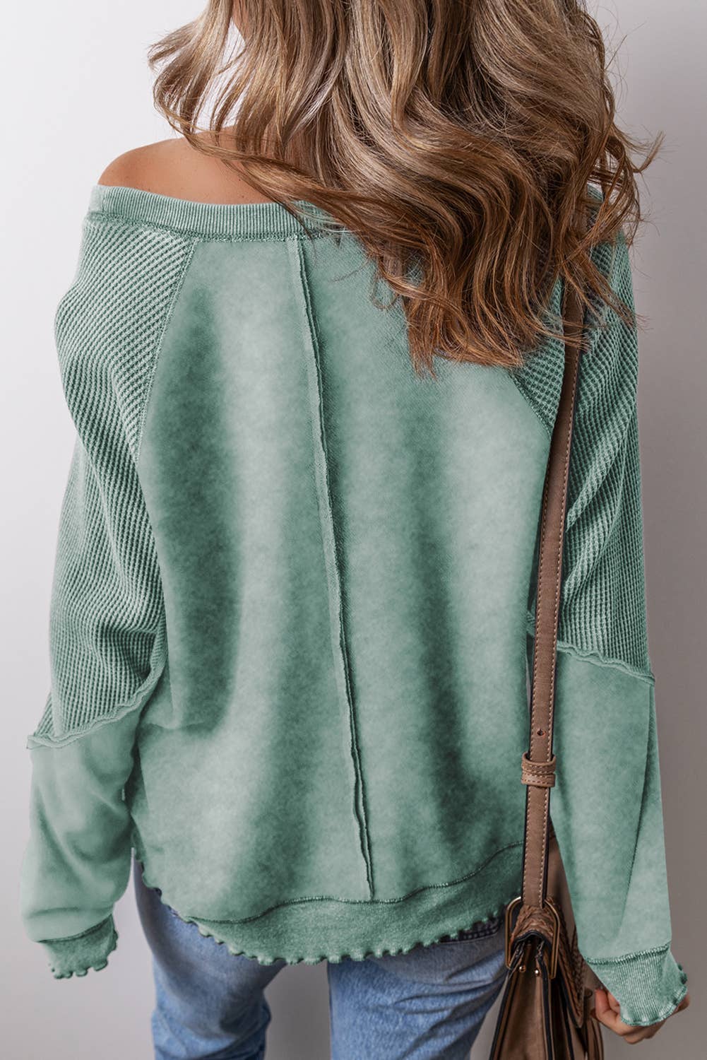 Sage Waffle Knit Long Sleeve Sweatshirt