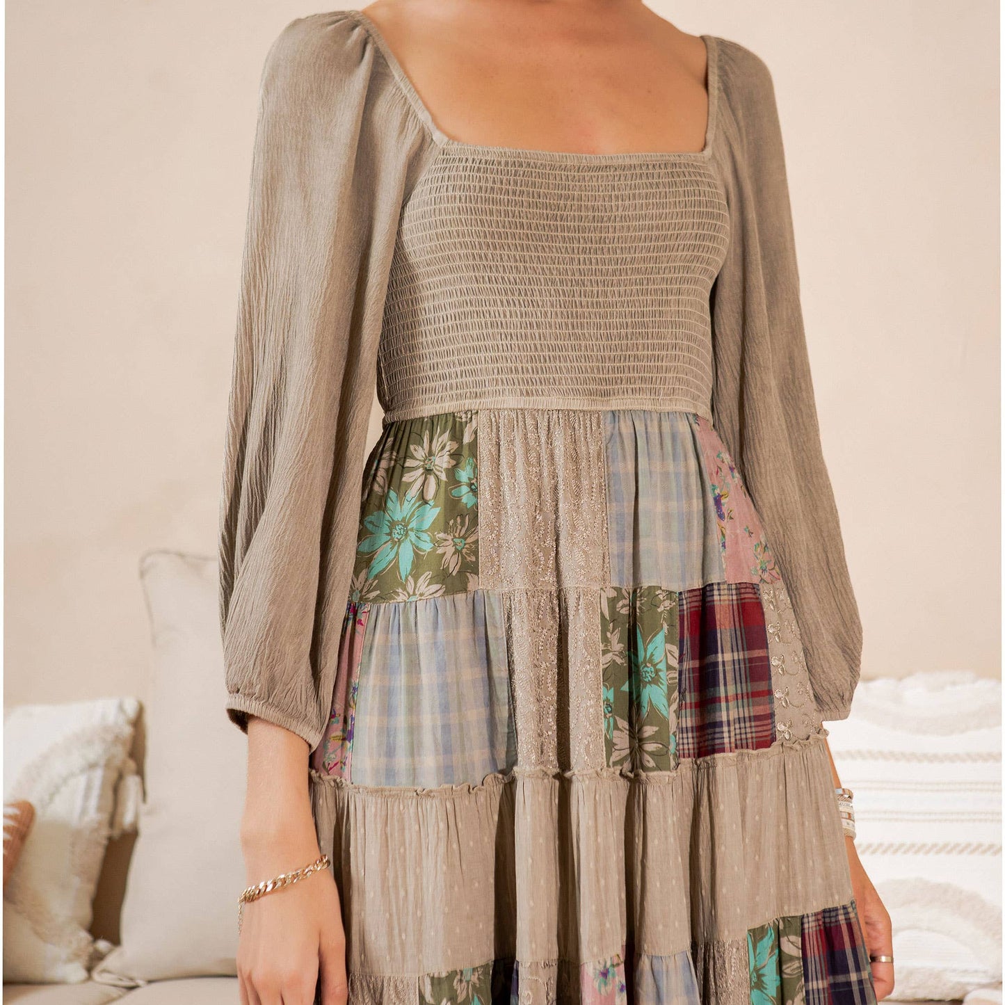Willow Smocked Patchwork Maxi Dress
