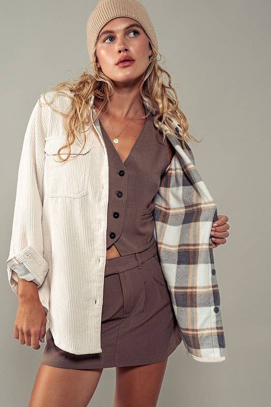 Camille Plaid Lined Corduroy Shacket