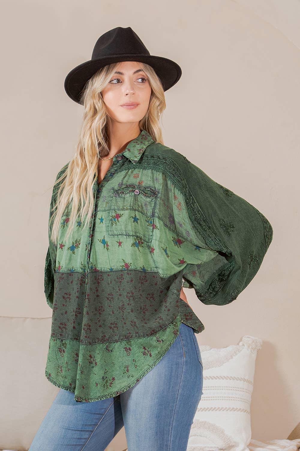 Evergreen Elegance Patchwork Top