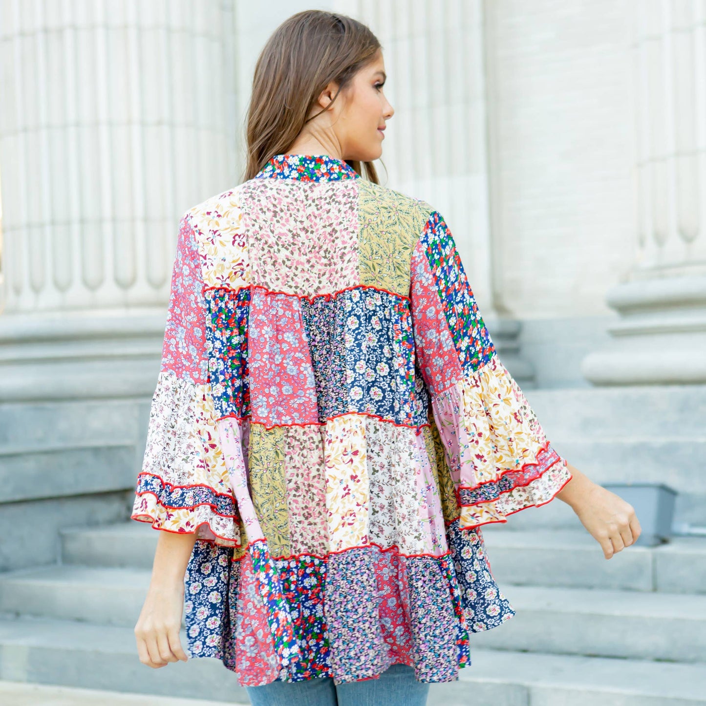Artisitic Fusion Jhabla Top | Blue Pink