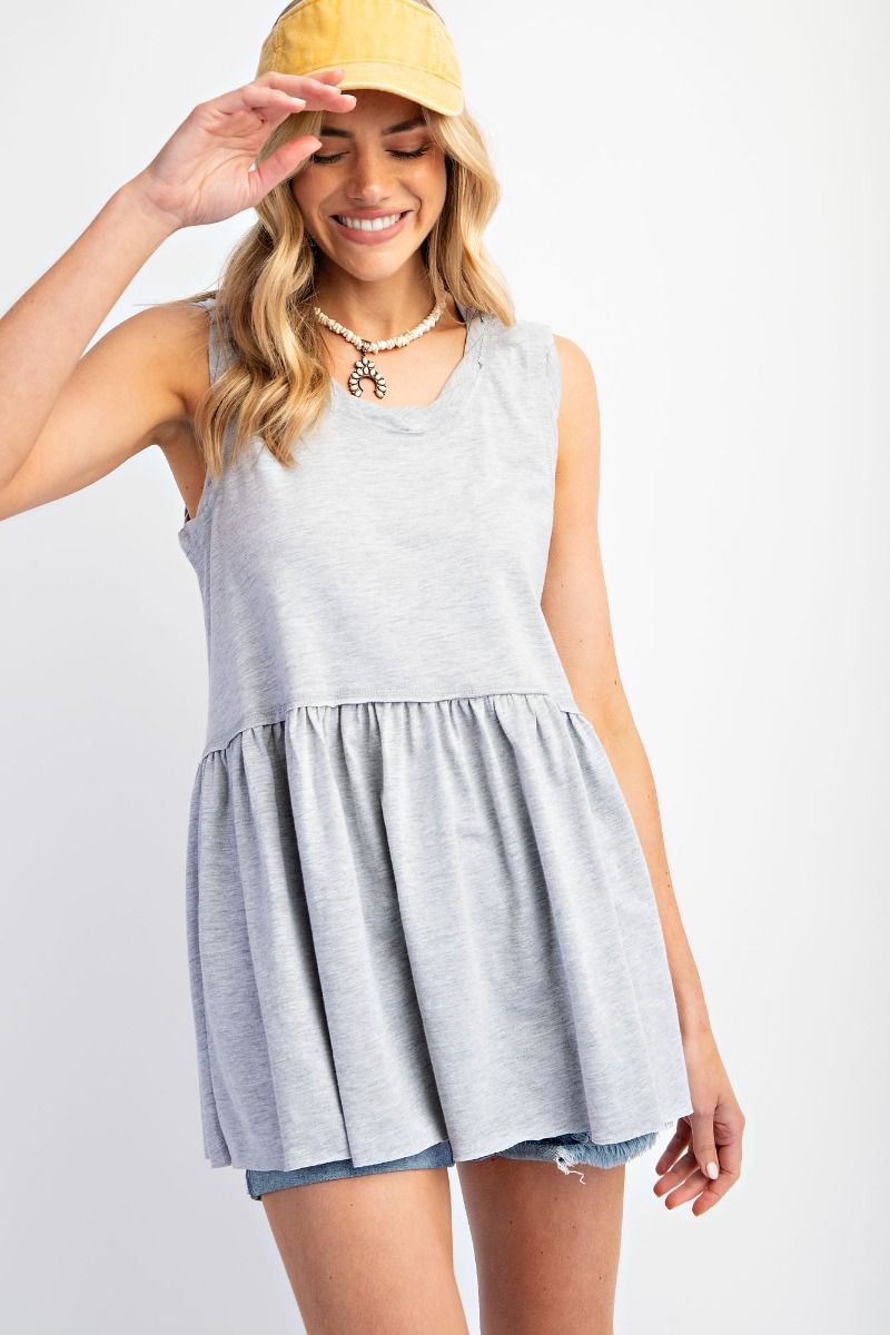Summer Daze Sleeveless Ruffle Tank | Grey