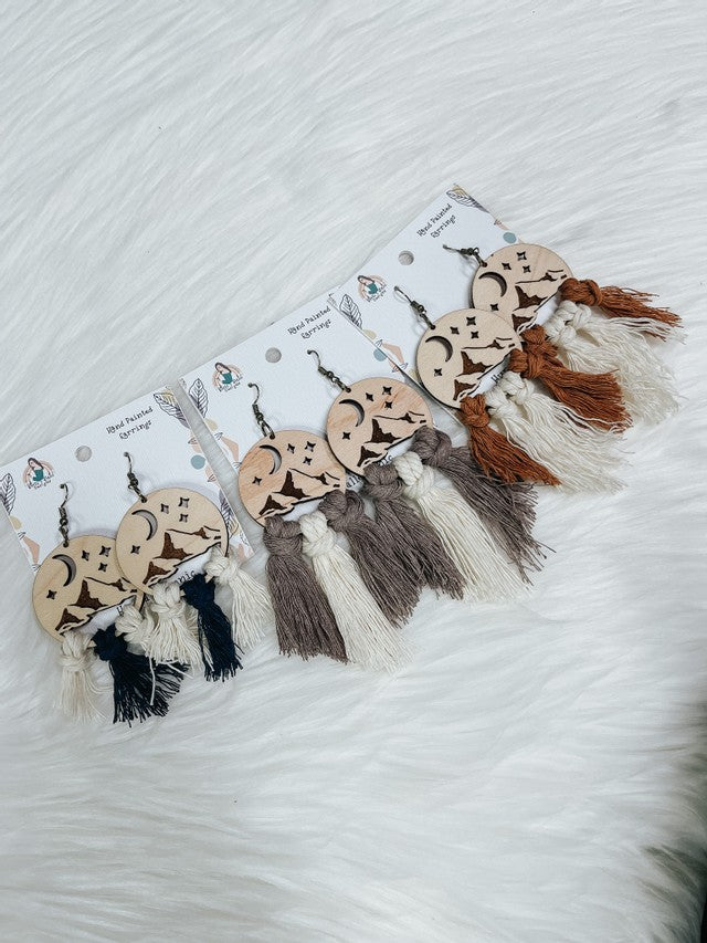 Macrame Moon and Mountains Earring