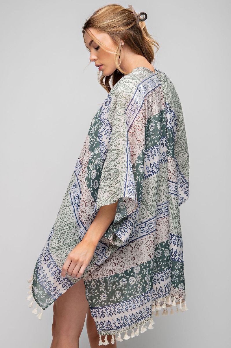 Dreamcatcher Chiffon Tassel Kimono | Moss Teal