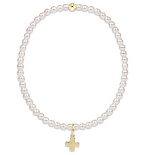 Enewton Extends - Classic Pearl 3Mm Bead Bracelet - Signature Cross Gold Charm