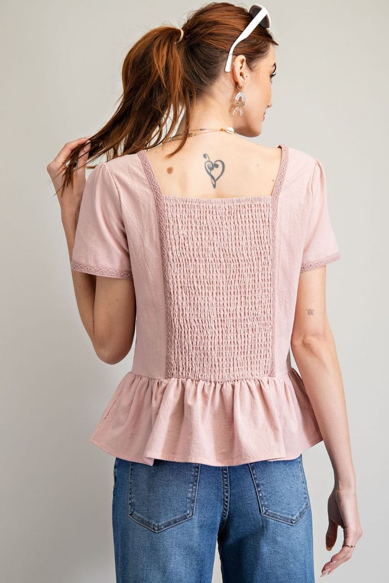 Dusky Rose Embroidered Linen Top