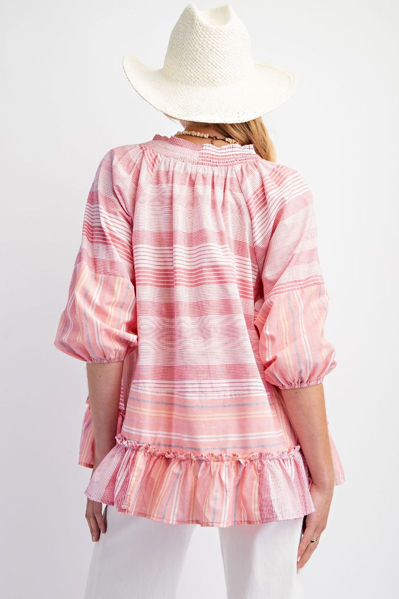 Cotton Candy Striped Ruffle Top | Pink