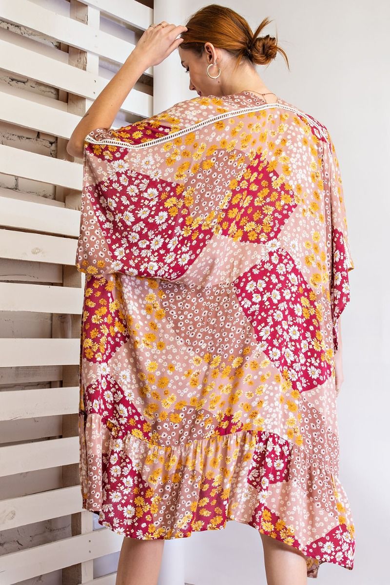 Fully Bloomed Patchwork Kimono | Pomegranate