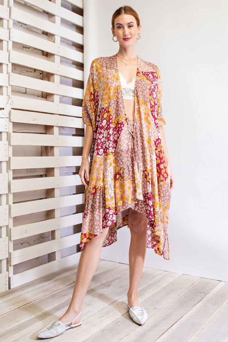 Fully Bloomed Patchwork Kimono | Pomegranate