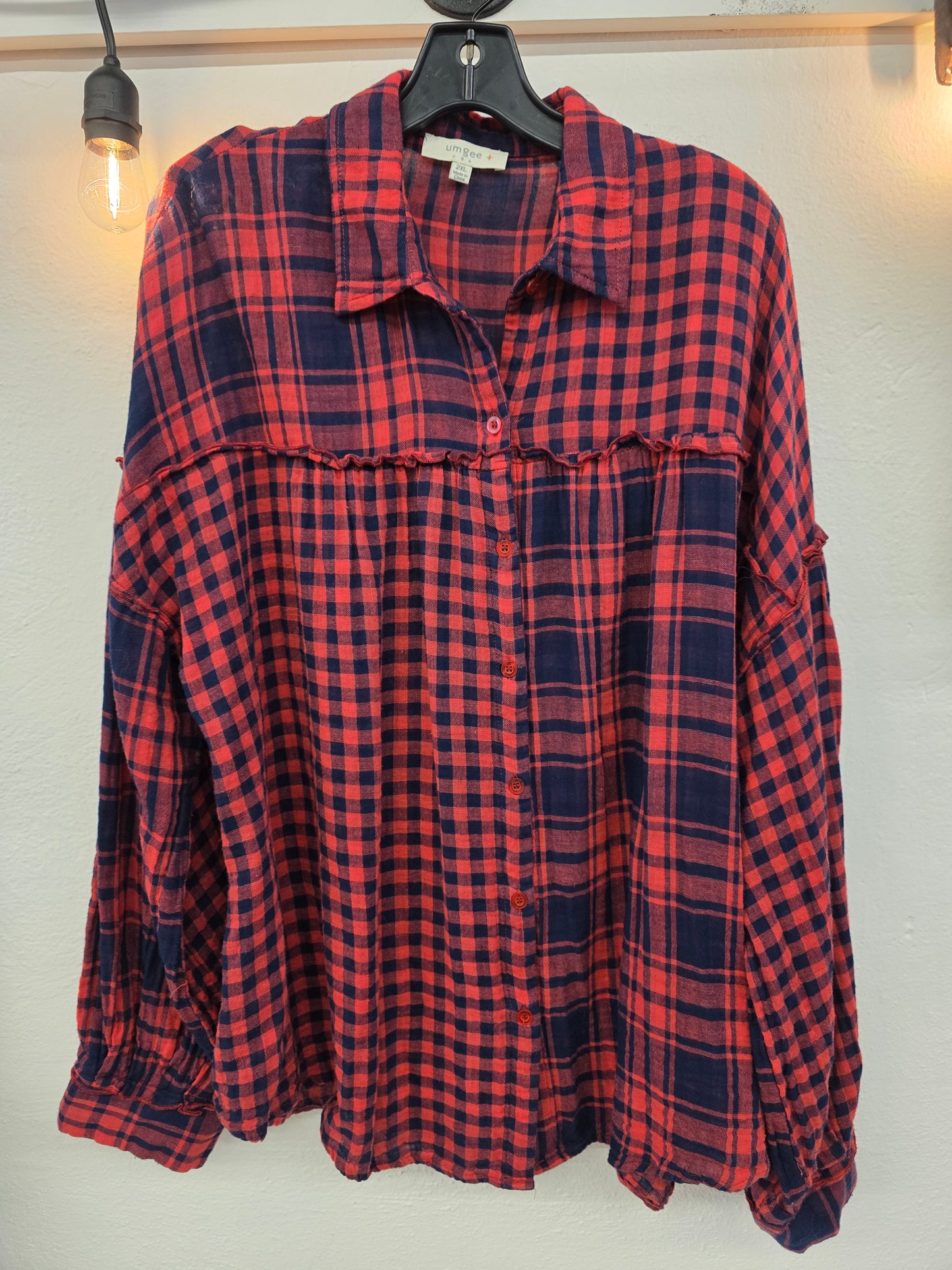 JR - Umgee Red/Navy Plaid Blouse | 2XL