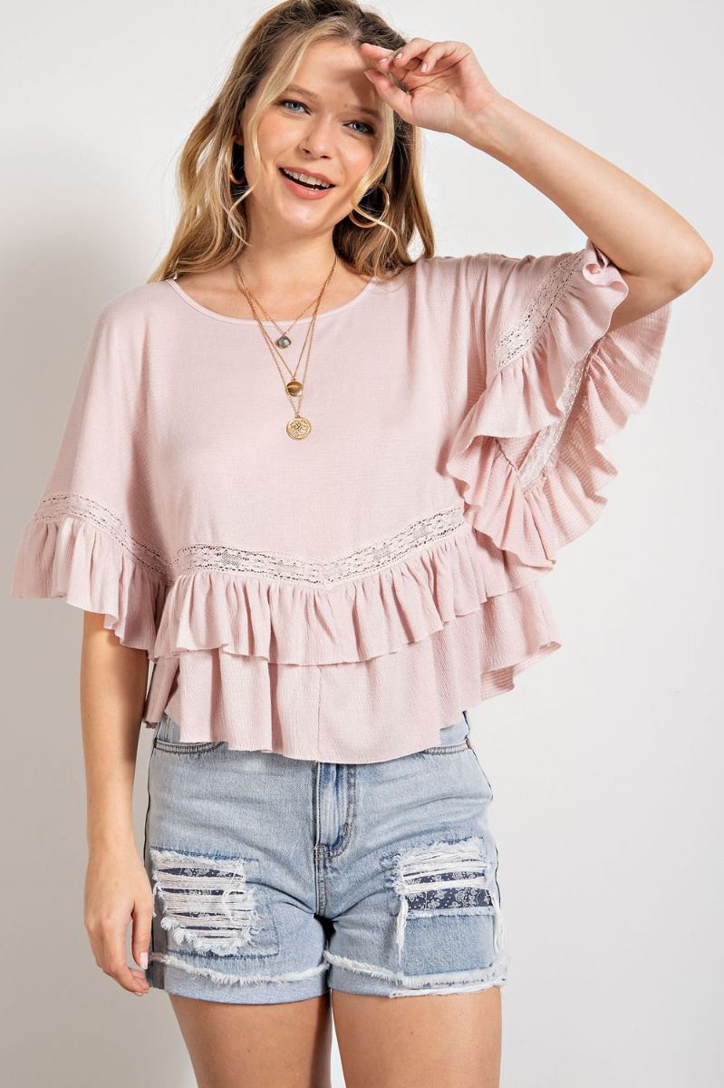 Cascade Charm Ruffle Top | Rose