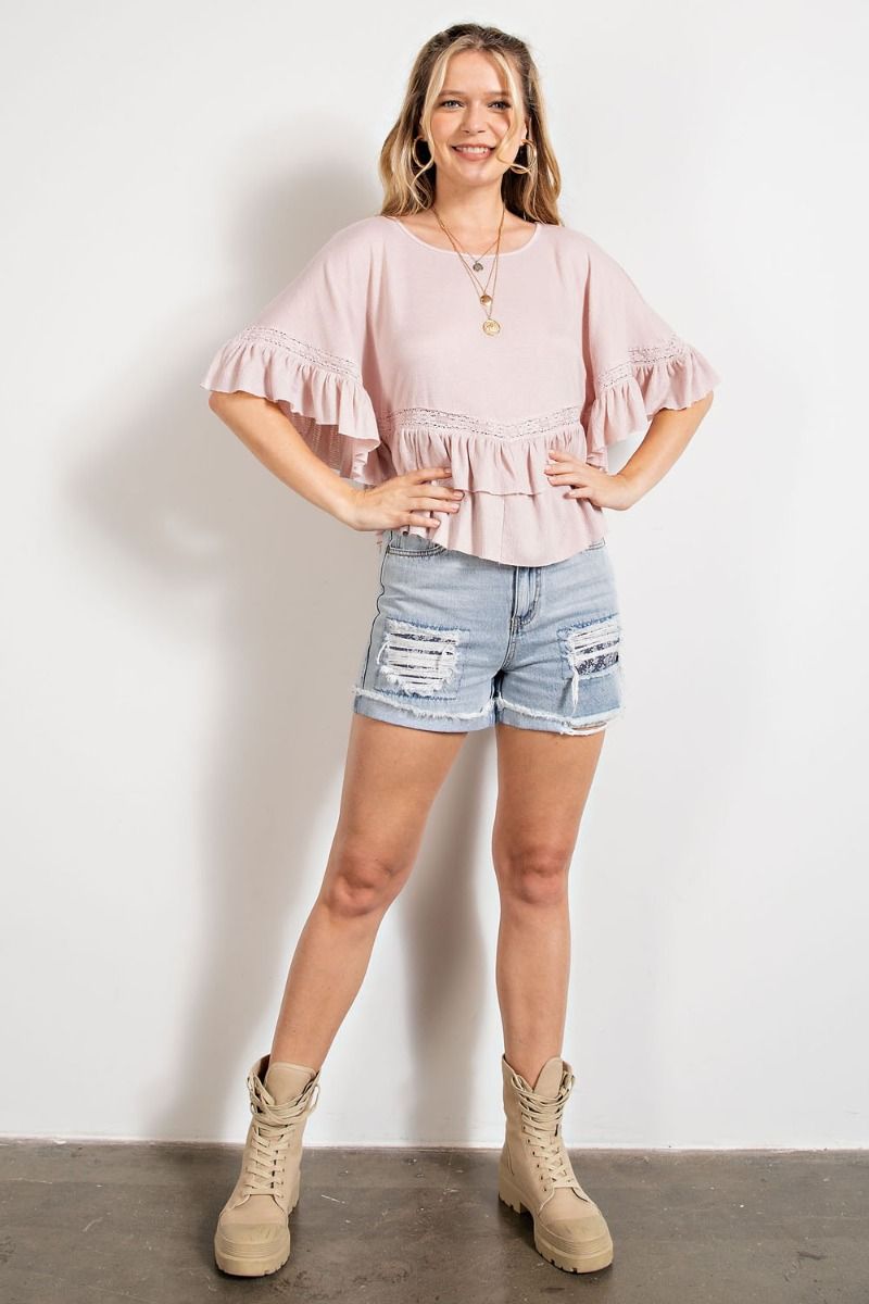 Cascade Charm Ruffle Top | Rose