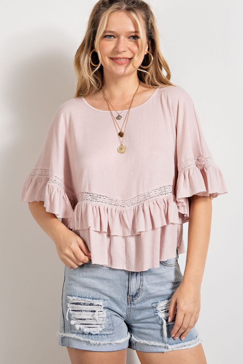 Cascade Charm Ruffle Top | Rose