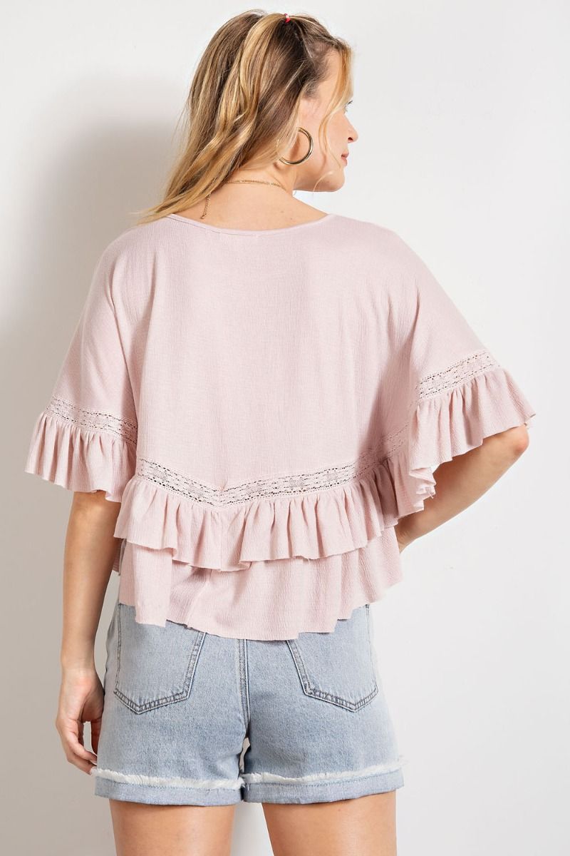 Cascade Charm Ruffle Top | Rose