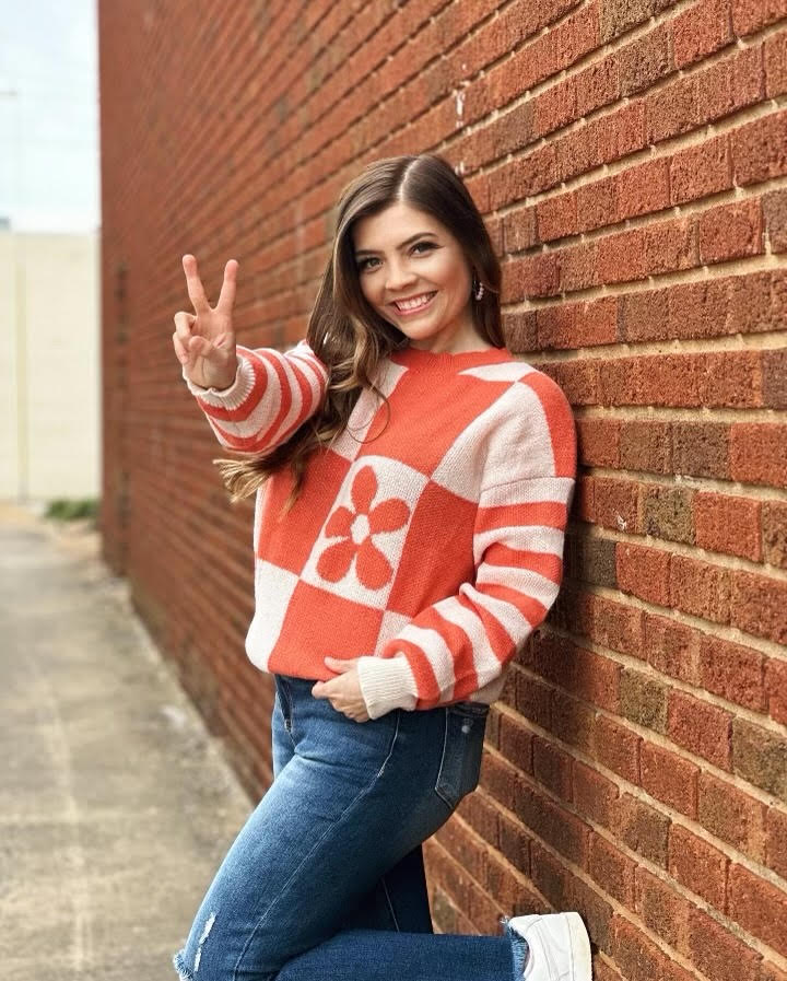 The Cutest Checkered Floral Print Sweater