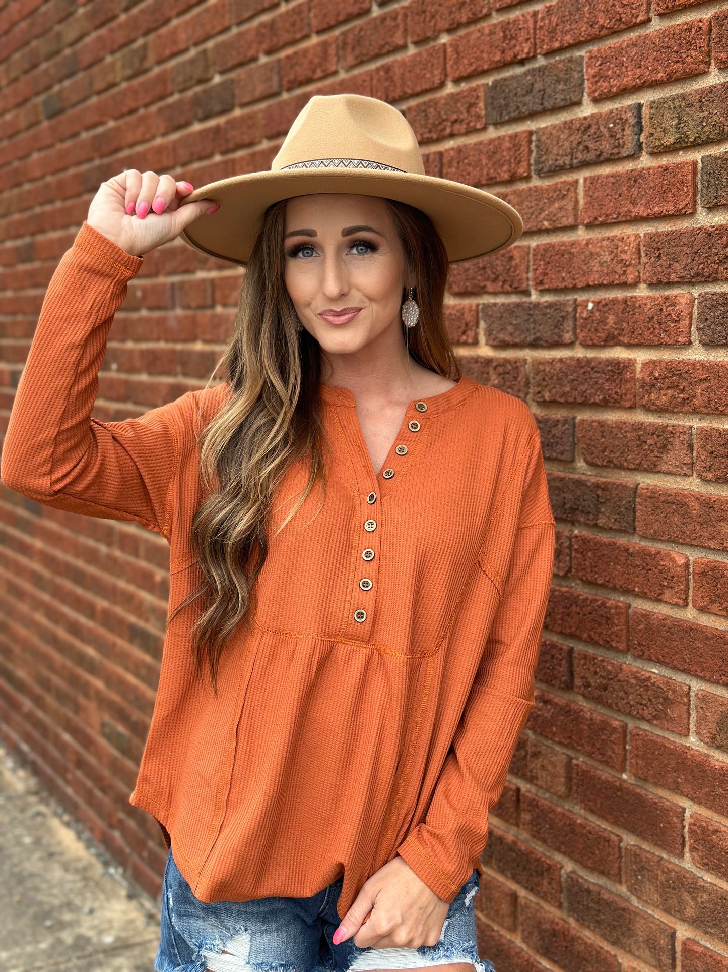 Here for the Weekend Waffle Henley Top