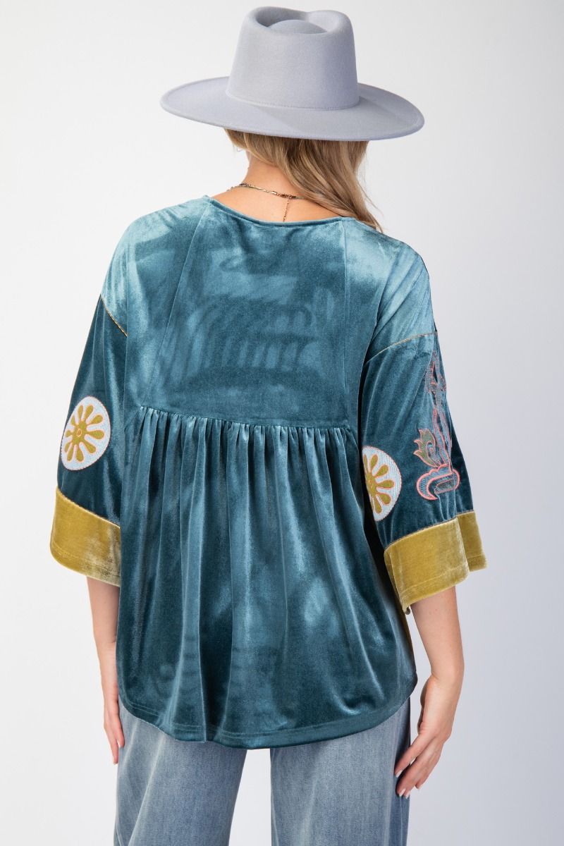 Reverie Velvet Embroidered Tunic | Teal Blue
