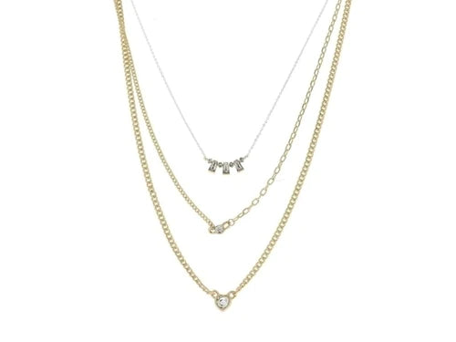 3 Strand, Crystals & Trapezoid, Crystals Curved Bar, Cased Crystal Heart Necklace