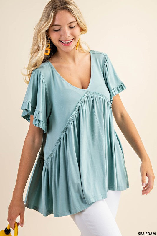 Just By Chance Top- Seafoam