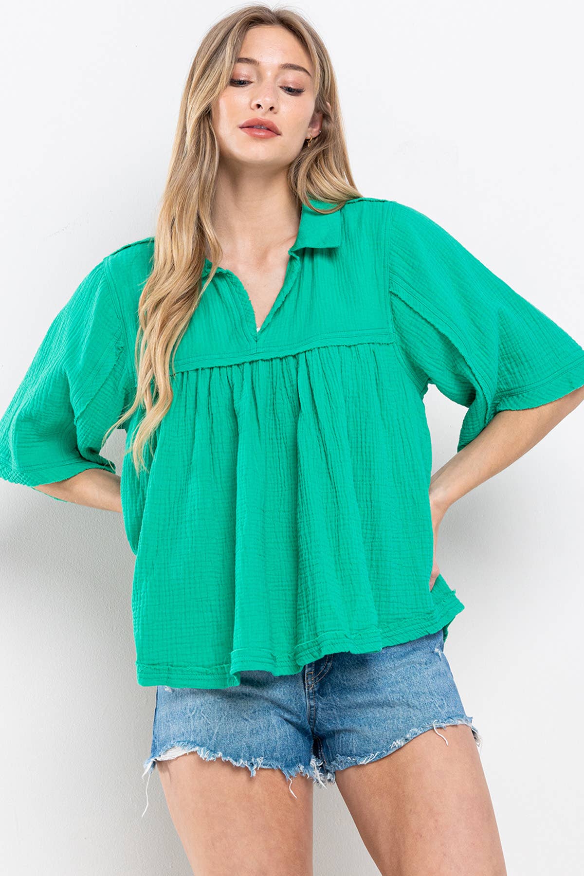 Forever Young Babydoll Top Kelly Green