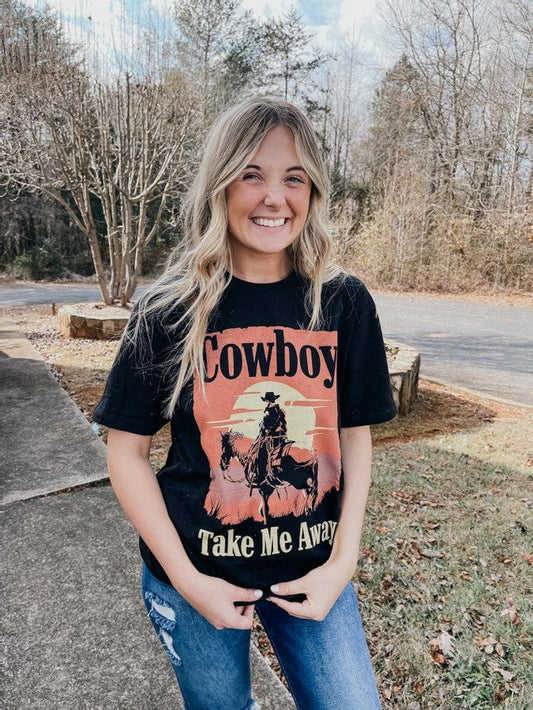 Cowboy Take Me Away Graphic Tee- Black