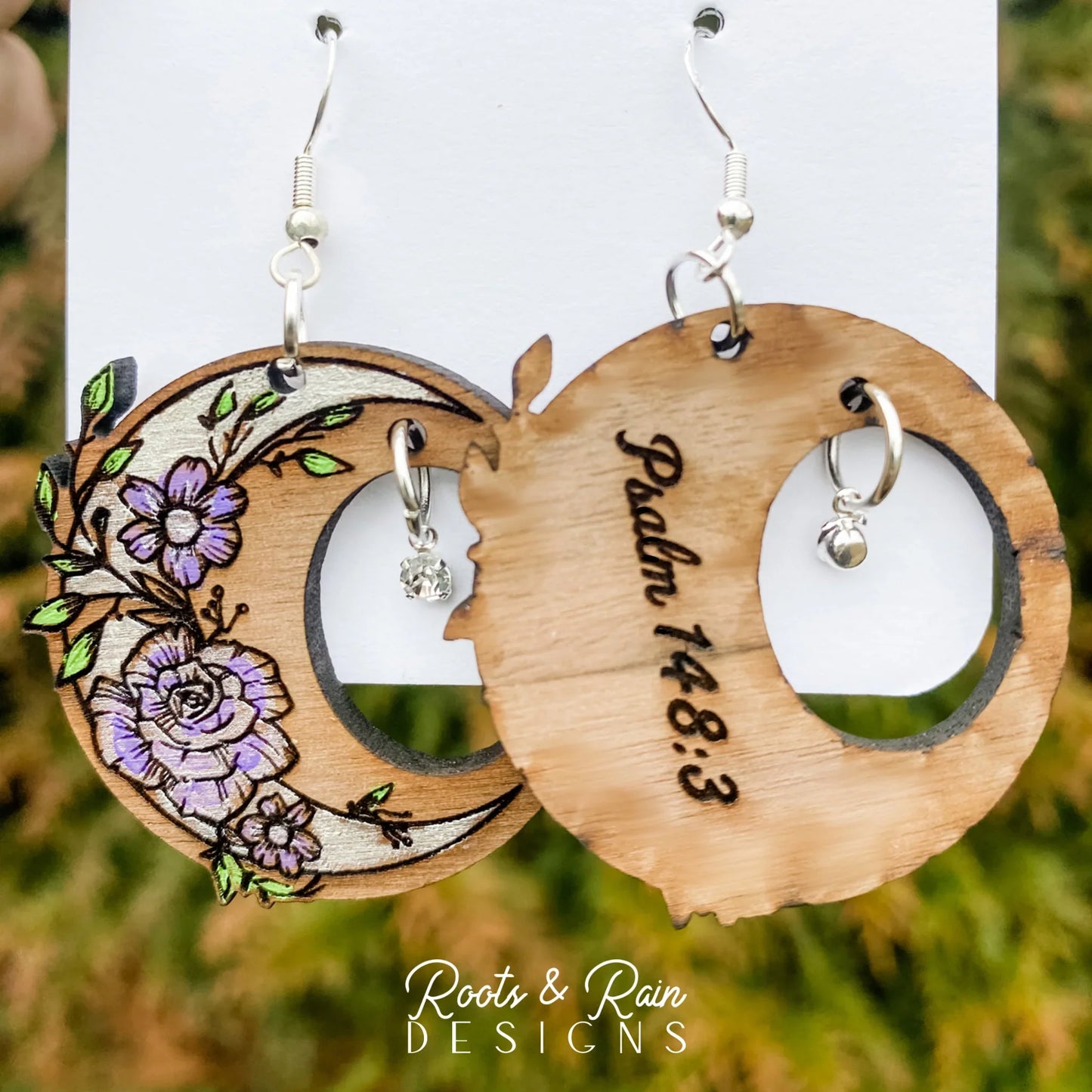 Floral Moon Earrings with Rhinestone Dangle Earrings