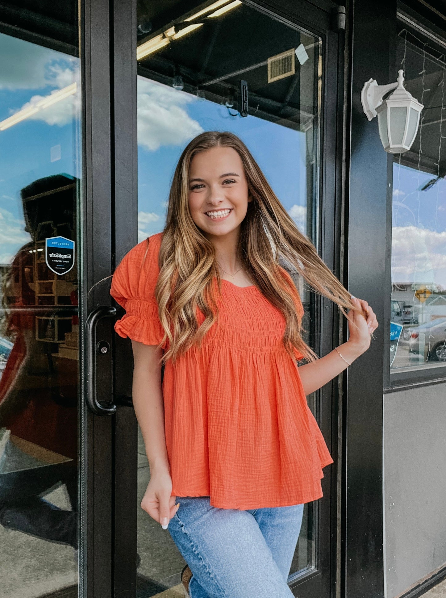 Sunshine Glow Puff Sleeve Top Coral