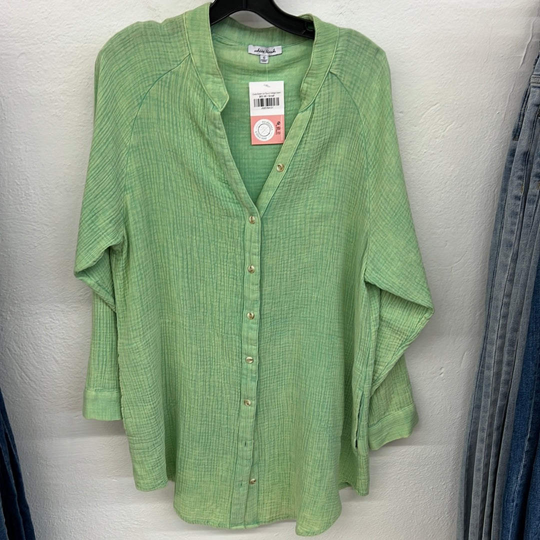 Corey Button Up Top In Vintage Green