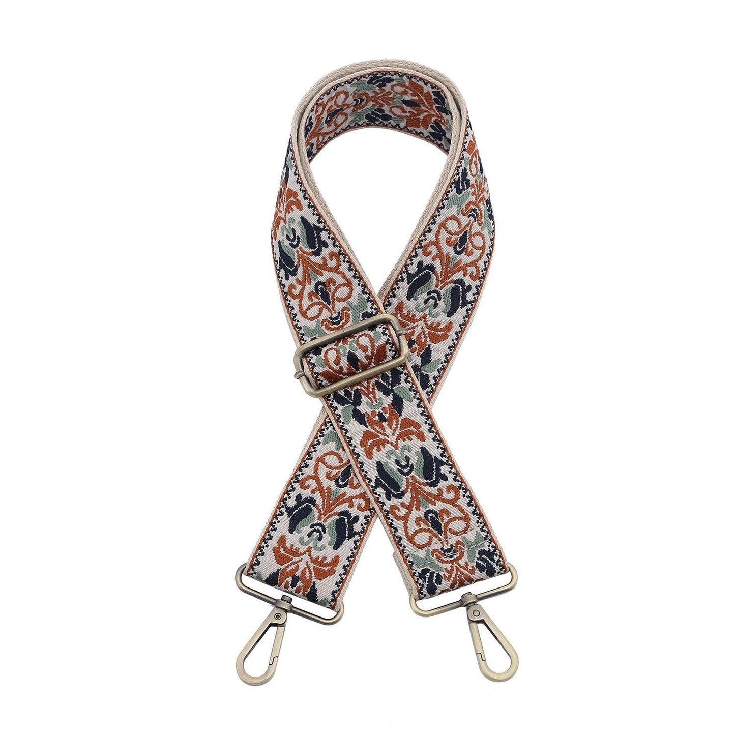 Boho Vine Guitar Strap- Camel-Navy