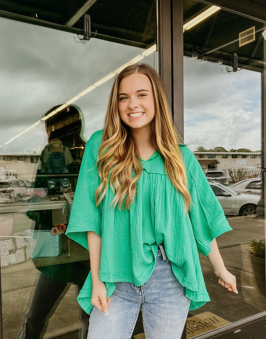 Forever Young Babydoll Top Kelly Green