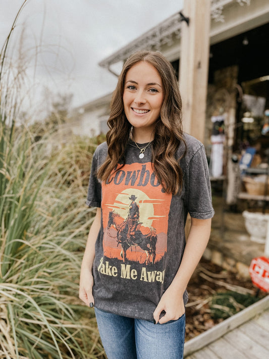 Cowboy Take Me Away Graphic Tee- Grey