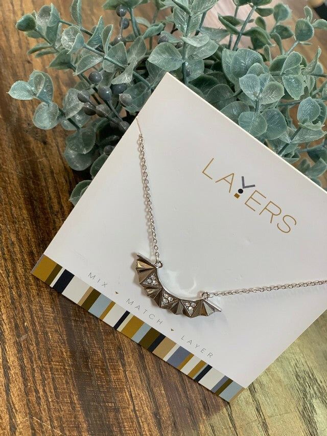 Silver Deco Curved Bar Layers Necklace