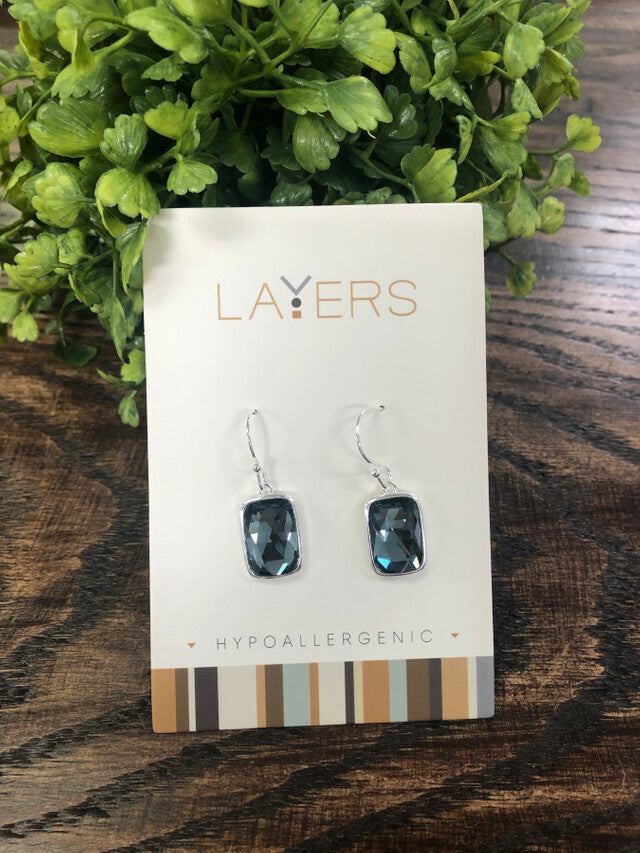 Silver Pendant Stone Blue Dangle Layers Earring