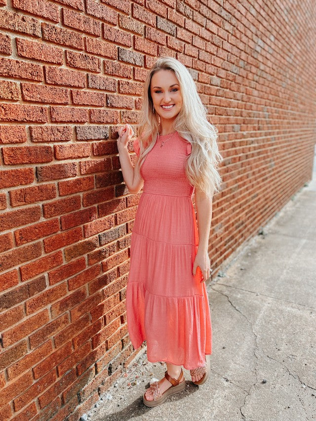 Isn't She Lovely Midi Dress Coral