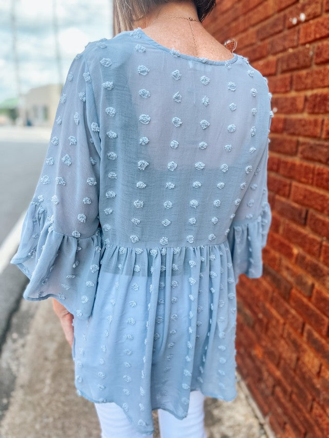 On The Dot Ruffle Kimono- Blue