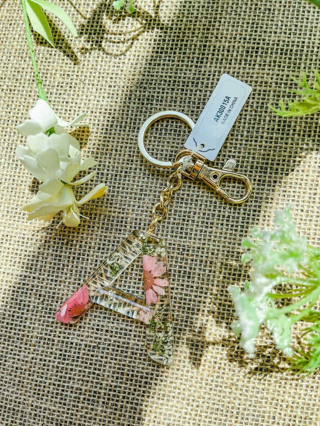 Initial Clear Lucite Flower Keychains